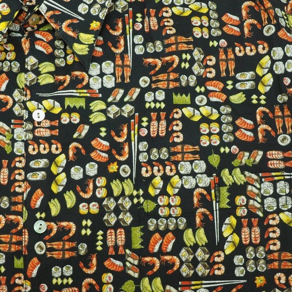 Tori Richard Hawaiian Button Down Shirt Mens 2XB Black Sushi Shrimp Cotton Lawn - Picture 4 of 5
